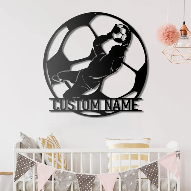 Personalized Man Soccer Player Metal Wall Art Led Light Custom Football Goalkeeper Name Sign Xmas Gift Ideal For Home Decor & Gift