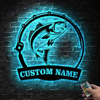 Custom Red Drum Fishing Fish Pole Metal Sign Led Light, Personalized Red Drum Fishing Metal Sign, Red Drum Fish Wall Decor, Fishing Sign