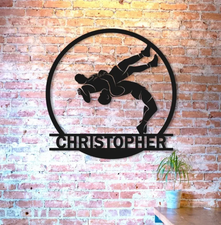 Custom Wrestling Sign Metal Wall Art Led Light, Wrestler Name Sign, Wrestling Coach Gift, Xmas Birthday Gift For Dad, Man Cave Home Decor