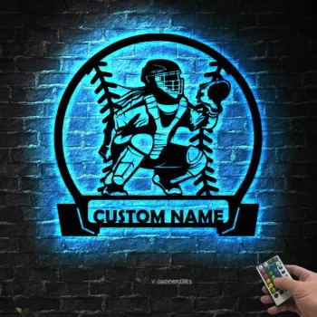Personalized Softball Catcher Metal Wall Art Led Lights, Gift For Daughter Softball Lover Catcher Girl Sign, Birthday Gift Dorm Decoration