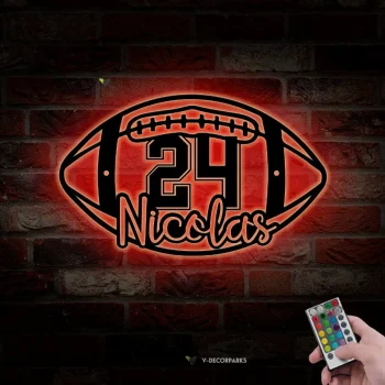 Personalized Football Player Metal Wall Art Led Light, Custom Football Lover Name Sign, Football Metal Decor, Football Player Gift, Xmas Gift
