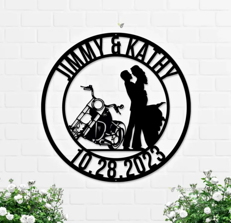 Personalized Biker Couple Metal Sign Led Light, Custom Motorcycle Rider Wall Art , Anniversary Gift, Wedding Gift Motorcylce, Biker Gift