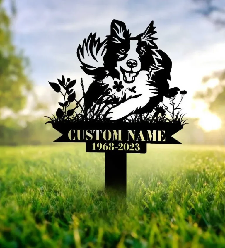 Custom Border Collie Dog Memorial Stake, Dog Memorial Plaque With Stake, Pet Grave Markers, Metal Yard Stakes, Cemetery Stake, Pet Loss Gift