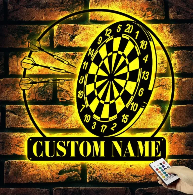 Custom Dartboard Metal Sign Wall Art With Led Lights, Personalized Dart Gamer Name Sign, Game Room Decor, Sport Wall Hanging, Home Decor