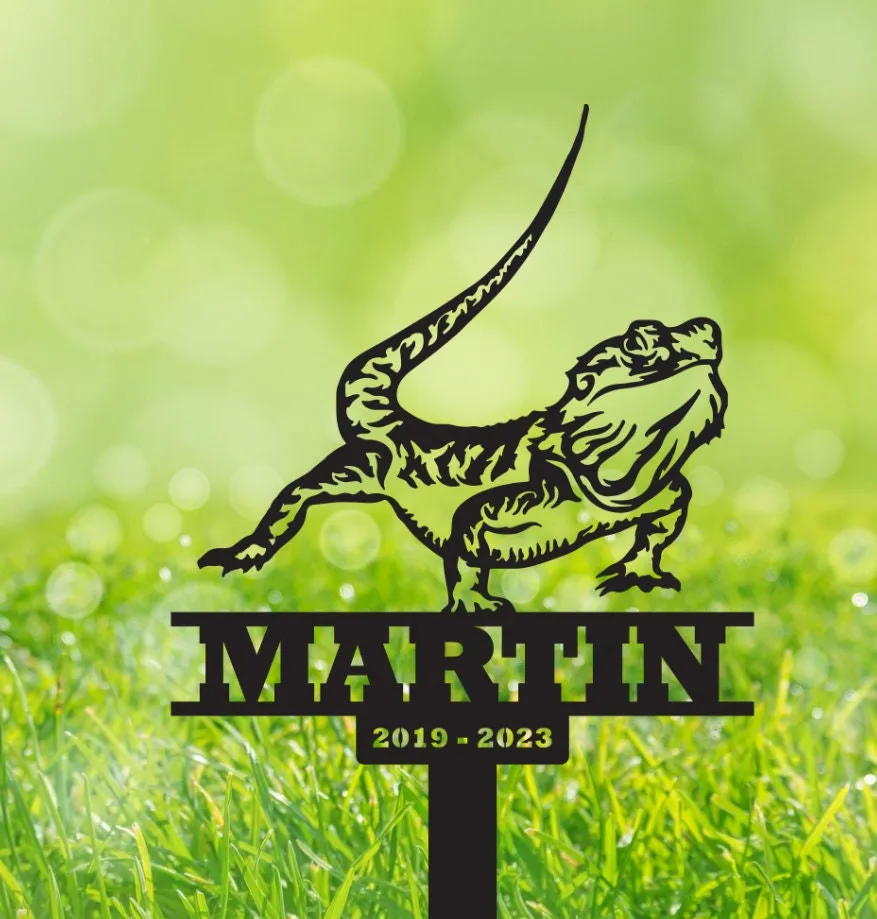 il_fullxfull.5538022223_bx8c-1.webp Custom Bearded Dragon Memorial Metal Stake, Lizard Pet Loss Memorial, Sympathy Gift, Garden Decor, Metal Yard Art, Bearded Dragon Sign