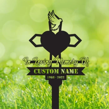 Custom Dove Heart Memorial Cross, Memorial Garden Stakes, Sympathy Sign.grave Marker Cemetery Decor, Dad Memorial Gift, Mom Memorial Gift