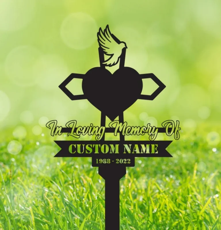 Custom Dove Heart Memorial Cross, Memorial Garden Stakes, Sympathy Sign.grave Marker Cemetery Decor, Dad Memorial Gift, Mom Memorial Gift