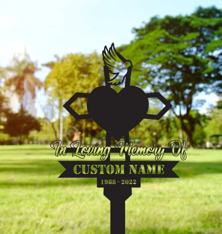 Custom Dove Heart Memorial Cross, Memorial Garden Stakes, Sympathy Sign.grave Marker Cemetery Decor, Dad Memorial Gift, Mom Memorial Gift