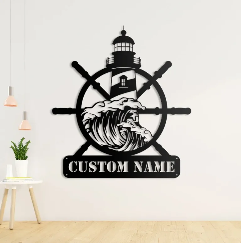 Personalized Lighthouse Metal Wall Art Led Light Custom Light House Name Sign Home Decor Nautical Beach House Decoration Birthday Xmas Gift