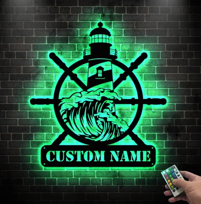Personalized Lighthouse Metal Wall Art Led Light Custom Light House ...