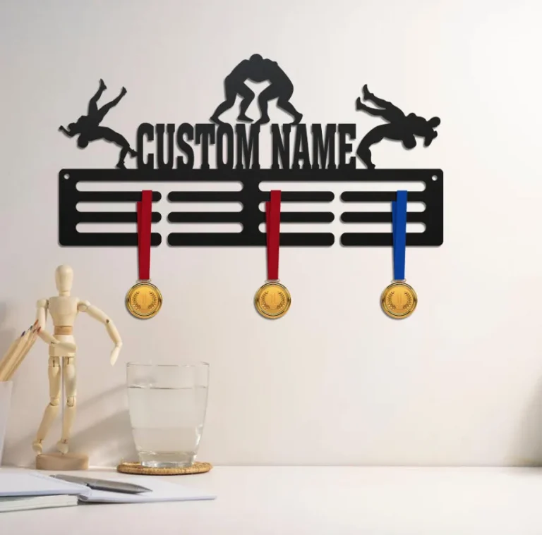 Custom Wrestling Medal Hanger Led Light, Sports Medal Holder Display Rack For Awards Ribbons, Tiered Award Rack Wrestler Name Sign