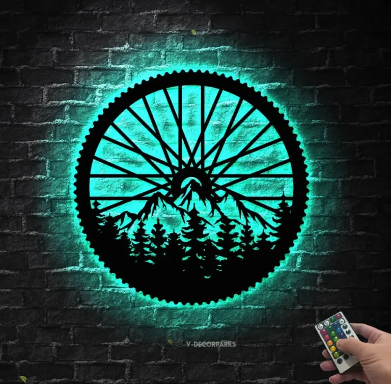 Bicycle Wheel Metal Wall Art Led Light, Mountain Bike Art, Cyclist Wall Hangings, Biker Metal Wall Decor, Bicycle Lover Gift, Xmas Gift