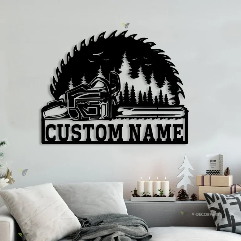 Custom Chainsaw Wood Metal Wall Art Led Light, Personalized Woodworker Name Sign Decoration For Room, Woodworker Home Decor, Woodworker Sign