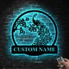 Custom Peacock Metal Sign With Led Lights, Peacock Animals Decor, Personalized Peacock Name Sign, Decoration For Room, Xmas Gift