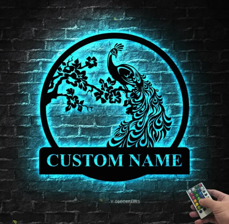 Custom Peacock Metal Sign With Led Lights, Peacock Animals Decor, Personalized Peacock Name Sign, Decoration For Room, Xmas Gift