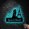 Custom Kissing Couple Metal Wall Led Lights Personalized Couple Kiss Eiffel Tower Wedding Name Sign Decor Wedding Gift Xmas Gift For Couple