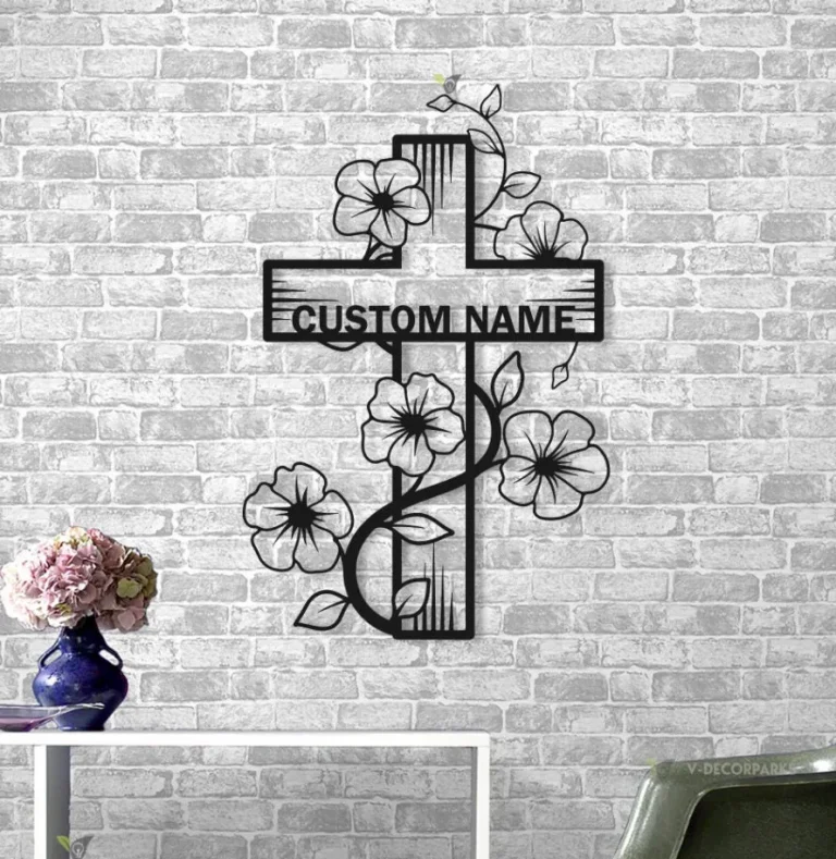 Custom Floral Cross Metal Wall Art Led Light Home Decor God Faith Cross Decoration Religious Lord Blessed Cross Sign Xmas Birthday Gift