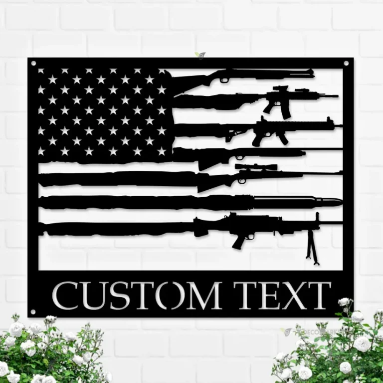 Custom Gun American Flag Metal Wall Art Led Light Personalized Second Amendment 2nd Name Sign 4th Of July Patriotic Decoration Home Decor