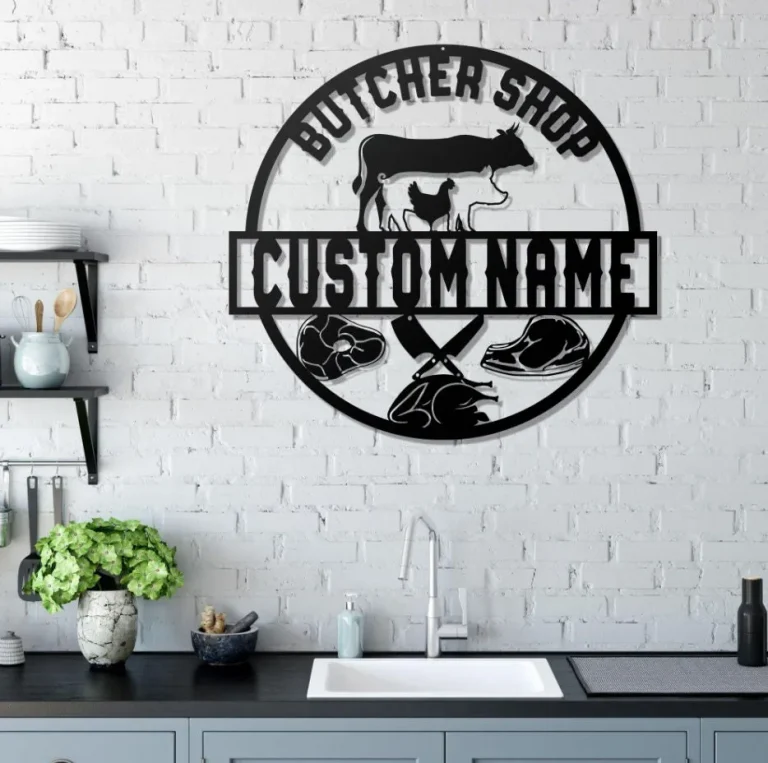 Custom Cow Pig Chicken Meat Shop Farmhouse Metal Wall Art Led Light Personalized Butcher Shop Name Sign Decor Steak Pork Chop Bbq Grill Sign