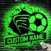Personalized Soccer Ball Metal Wall Art With Led Light, Custom Soccer Player Name Sign Decoration For Room, Soccer Ball Metal Led Decor