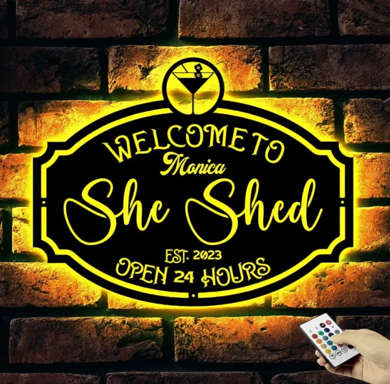 Custom Metal She Shed Sign With Led Lights, She Shed Wall Decor Craft Room Decor, Open 24 Hours, Women Cave Sign, Mom Cave Mother's Day Gift