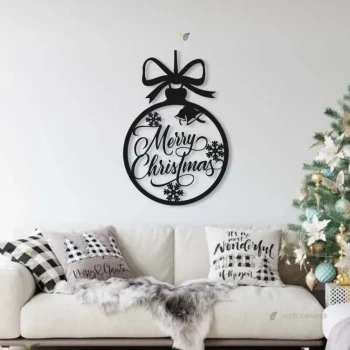 Merry Christmas Metal Sign, Minimalit Snowflake Text Sign Metal Wall Art, Living Room Front Door Corridor Decor Housewarming Gift Wedding Gift
