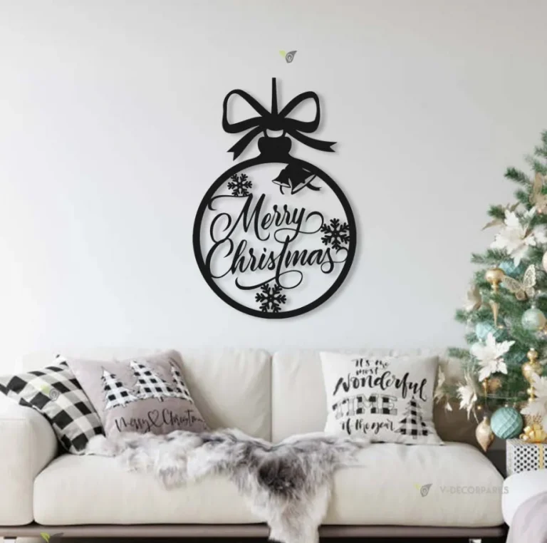 Merry Christmas Metal Sign, Minimalit Snowflake Text Sign Metal Wall Art, Living Room Front Door Corridor Decor Housewarming Gift Wedding Gift