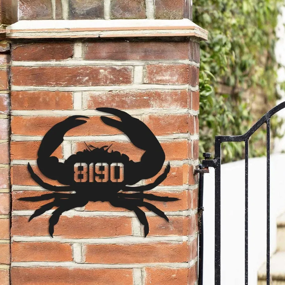 il_fullxfull.5570270507_em1v-1.webp Crab Themed Custom Address Steel House Led Light Sign, Metal Crab Address Led Sign For Front Door Beach House Number Sign Yard Address Sign Street Number