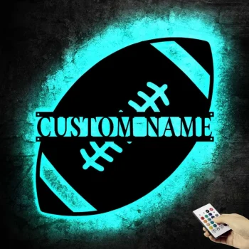 Custom Football Metal Wall Art With Led Light, Personalized Football Player Name Sign, Sports Sign, Football Wall Decor Art, Football Team Gift