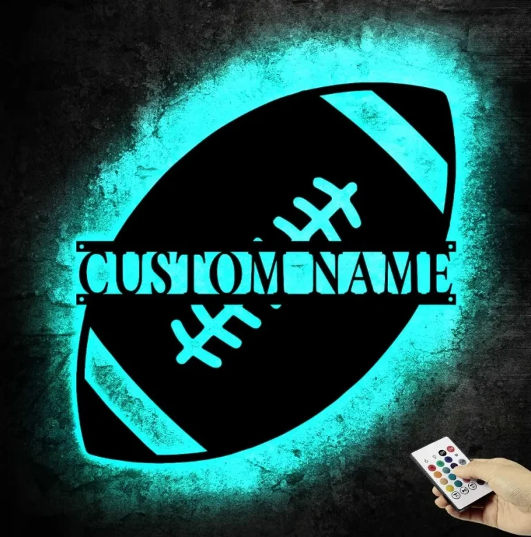 Custom Football Metal Wall Art With Led Light, Personalized Football Player Name Sign, Sports Sign, Football Wall Decor Art, Football Team Gift