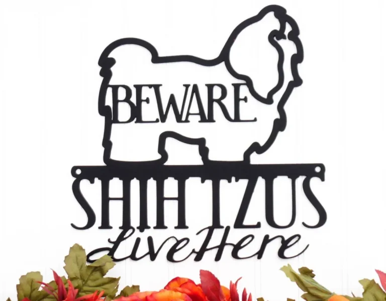 Shih Tzus Live Here Metal Sign - Black, Outdoor Wall Art, Dog Silhouette Wall Art, Outdoor Signs, Metal Wall Art