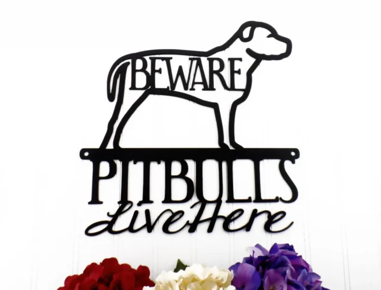 Pitbulls Live Here Metal Sign - Black, Natural Ears, Pitbull Dog, Outdoor Sign, Dog, Dog Breed