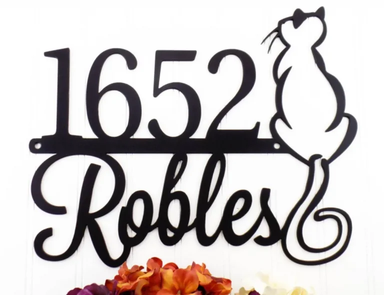 Custom Outdoor Cat House Number Family Name Metal Sign - Black, Family Last Name, Outdoor Sign