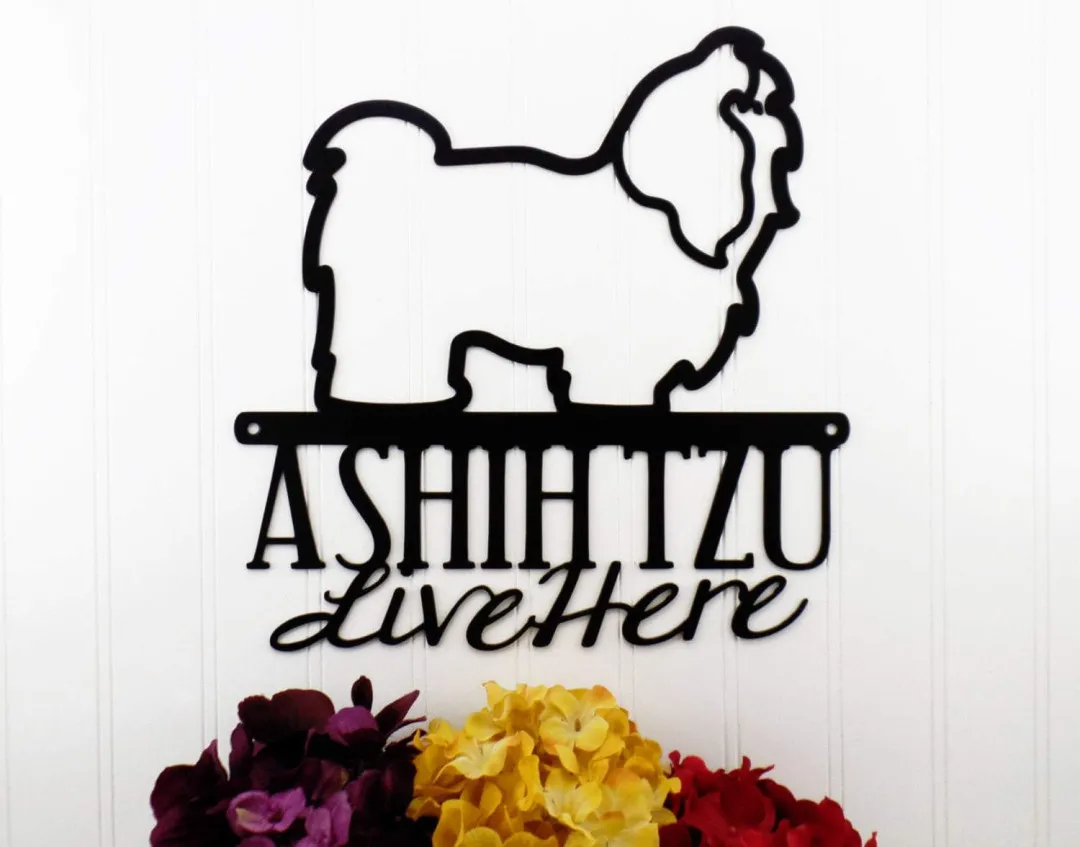 il_fullxfull.763150473_kg1f_1024x1024_2x_a6a8b835-af25-4041-b0c2-429460cd9f43.webp Shih Tzu Lives Here Metal Sign - Black, Outdoor Wall Art, Dog Silhouette Wall Art, Outdoor Signs, Metal Wall Art