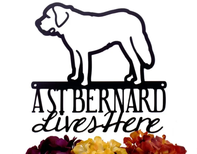 St Bernard Lives Here Metal Sign - Black, Saint Bernard, Door Sign, Wall Hanging, Wall Plaque, Wall Art, Plaque