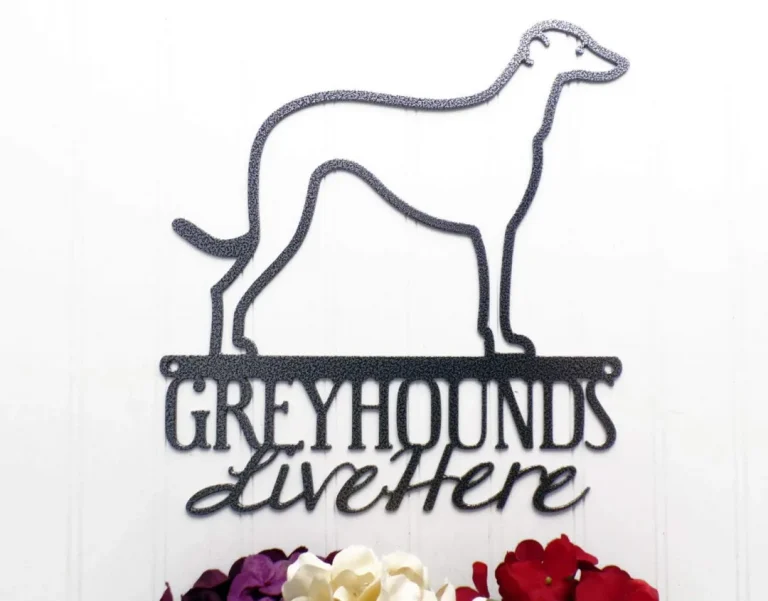 Greyhounds Live Here Metal Sign - Silver, Greyhound, Hound, Metal Wall Art, Wall Decor, Signs, Dog