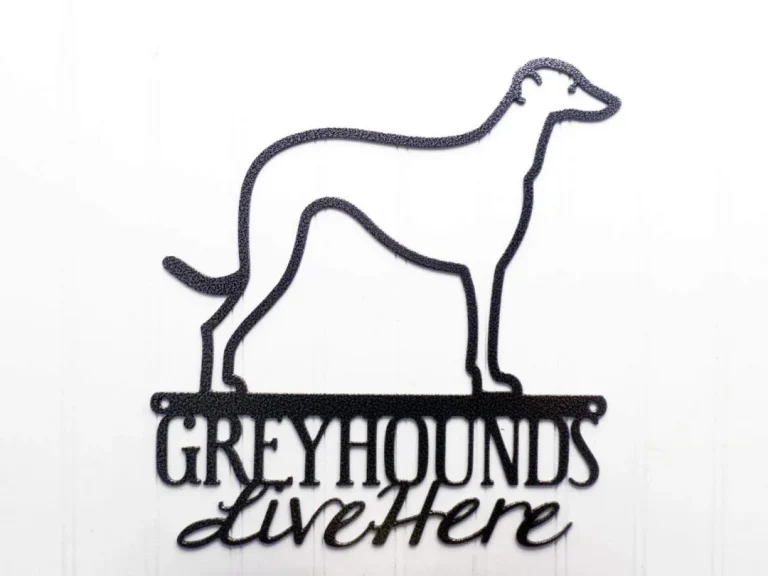 Greyhounds Live Here Metal Sign - Silver, Greyhound, Hound, Metal Wall Art, Wall Decor, Signs, Dog