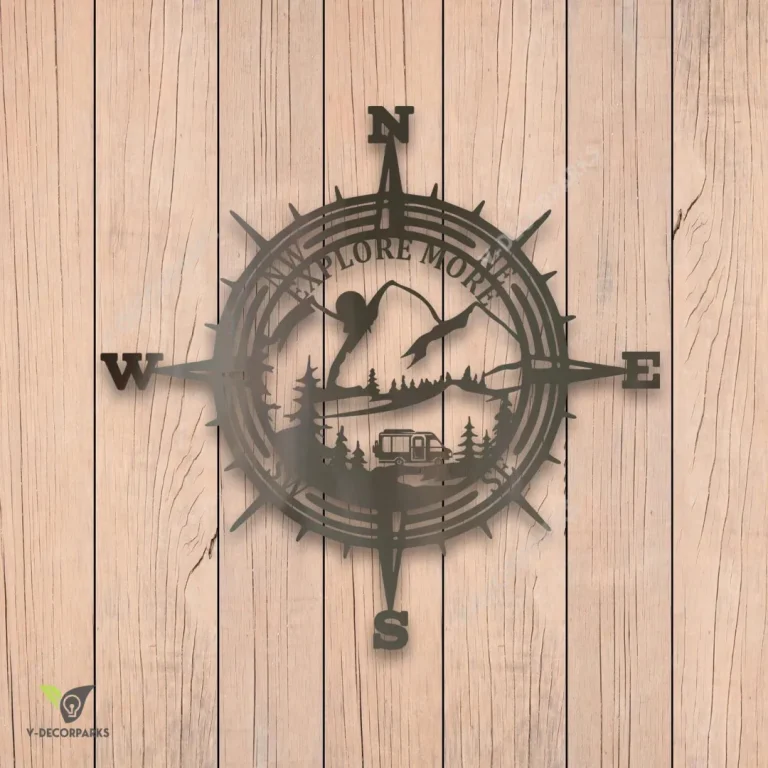 Explore More Compass Metal Art, Camping Caravan, Camper Laser Cut Plaque