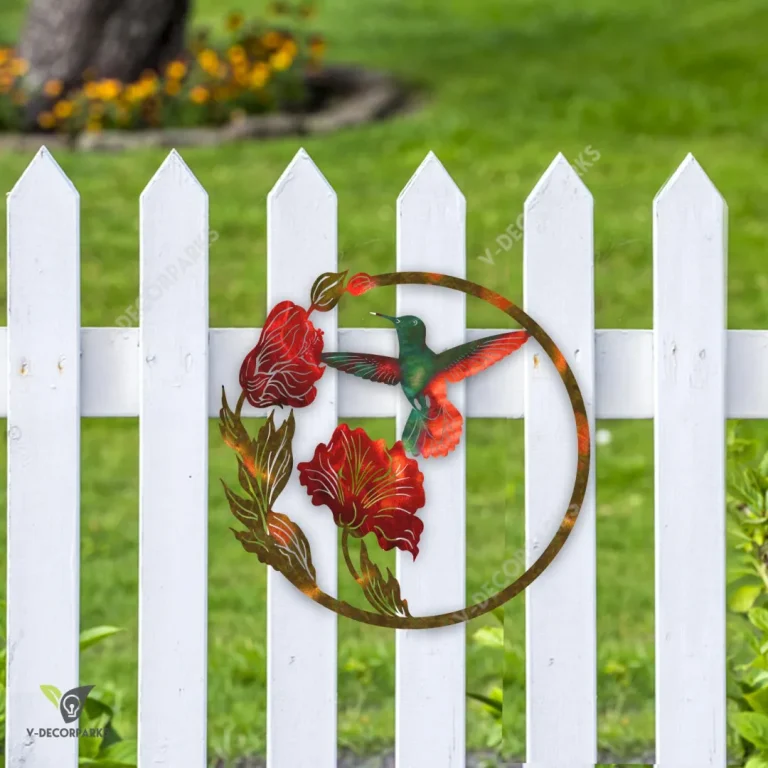 Hummingbird With Flowers Heat Treated Color Round Metal Art, Hummingbird Cutout Gift For Mother