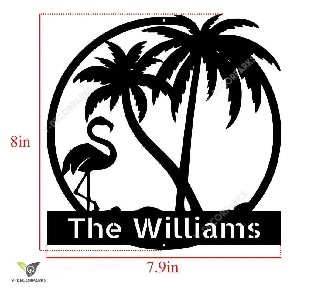 kt3_45c0b141-a092-4b1c-ad26-c0c03bc2ab84.webp Flamingo And Palm Trees Family Custom Metal Sign - Personalized Family Name Metal Sign - Wedding Gift - Personalized Gift - Metal Wall Art