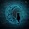 Cat And Moon Metal Sign With Lights, Black Cat On The Moon Metal Wall Art, Luna Flower Cat Sign