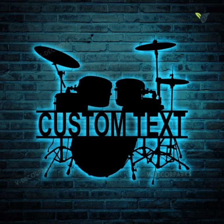 Custom Drum Set Metal Wall Art With Led Lights, Drum Set Drummer Instrument Rock Music Band Concert Sound Kit, Drum Lover Gift