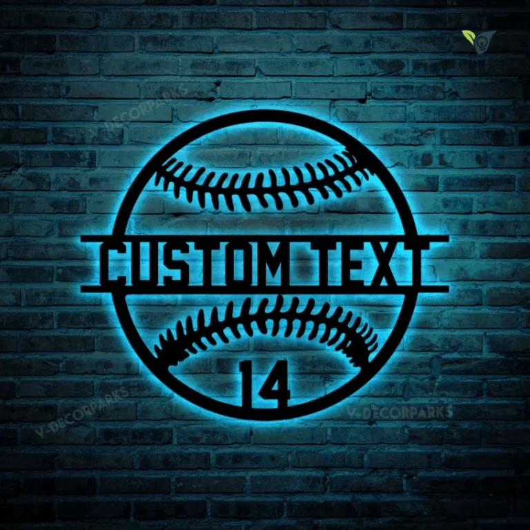Custom Baseball Metal Wall Art With Led Light, Personalized Baseball ...