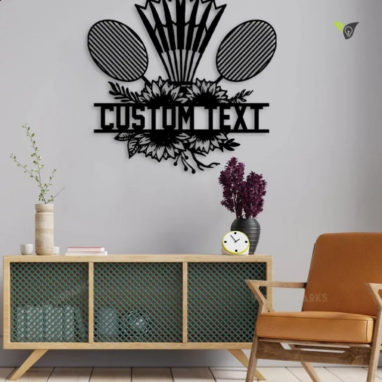 Custom Tennis Racket Metal Wall Art With Lights, Tennis Ball Metal Art, Tennis Player Name Sign, Tennis Court Decor