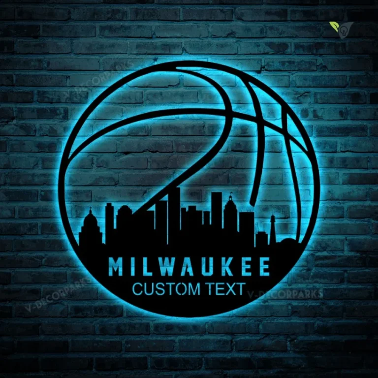 Custom Milwaukee Volleyball Metal Wall Art With Led Light, Personalized Volleyball Name Sign Decoration For Room, Volleyball Metal Sign