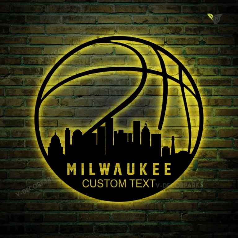 Custom Milwaukee Volleyball Metal Wall Art With Led Light, Personalized Volleyball Name Sign Decoration For Room, Volleyball Metal Sign