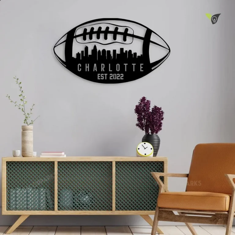 Custom Football Team City Silhouette Metal Wall Art With Led Lights, Personalized Name Football Player Metal Sign, Kid Room Decor