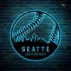 Custom Baseball Seattle City Metal Wall Art With Led Lights, Personalized Baseball Metal Art, Softball Metal Wall Decoration