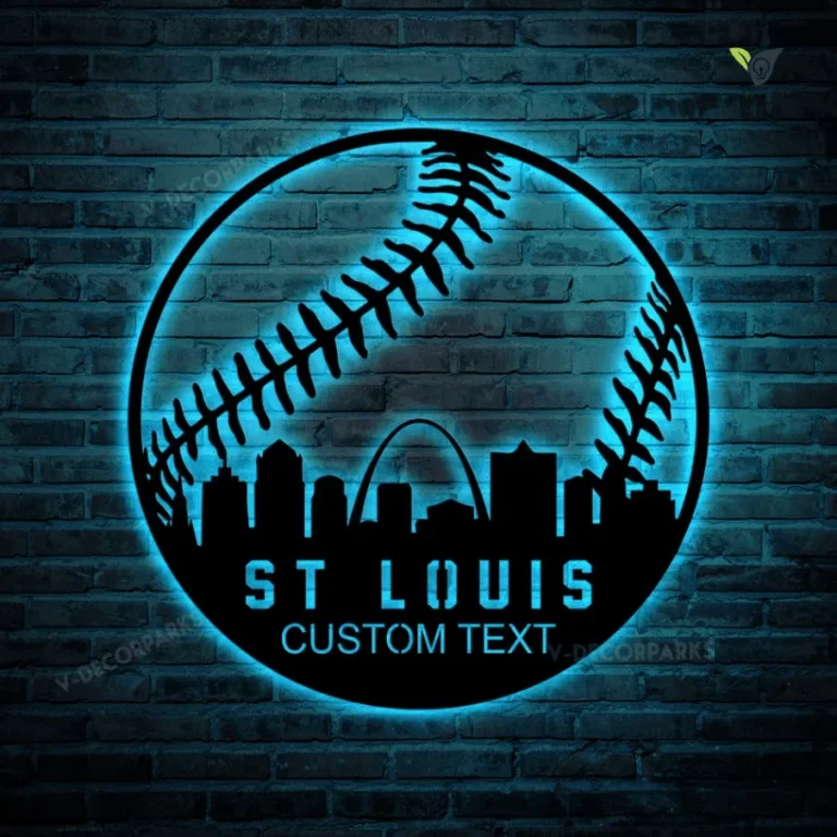 Custom St Louis Baseball Metal Wall Art With Led Lights, Softball Monogram Sign, Baseball Name Sign, Birthday Gift