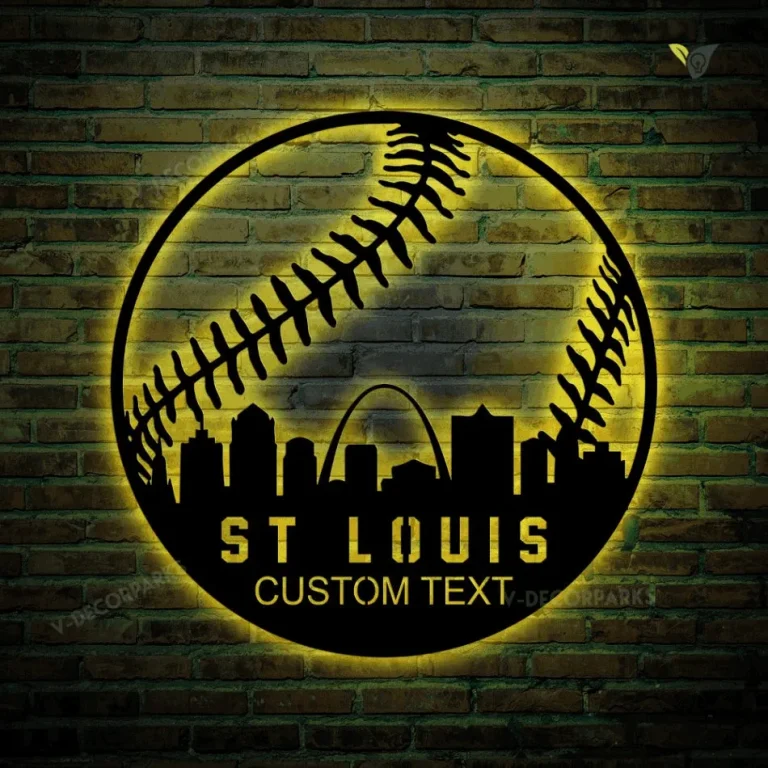 Custom St Louis Baseball Metal Wall Art With Led Lights, Softball Monogram Sign, Baseball Name Sign, Birthday Gift